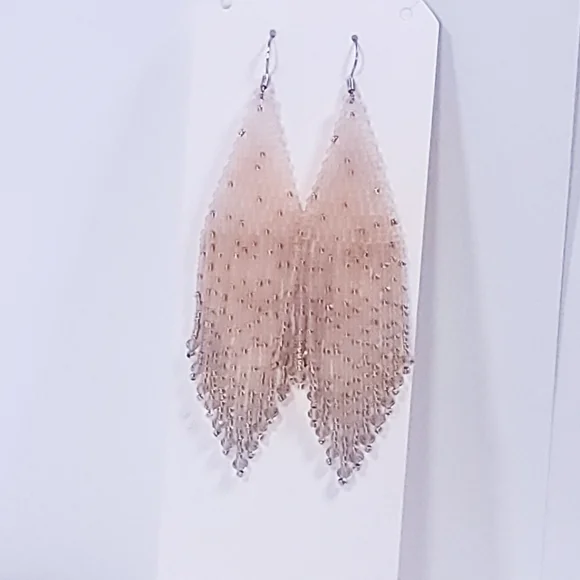 Pink Champagne Chandelier Beaded Earrings - Picture 6 of 7